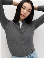 Cotton Rich Long Sleeve Popper Henley Top