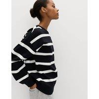 M&S Cotton Rich Striped Long Sleeve Sweatshirt Black Mix