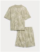 2 Piece Pure Cotton Patterned T-Shirt & Shorts Set (6-16 Yrs)