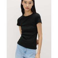M&S Cotton Rich Ribbed Slim Fit T-Shirt Black