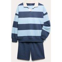 M&S Pure Cotton Rugby Top & Shorts Set (6-16 Yrs) Navy Mix