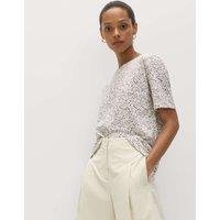 M&S Cotton Modal Blend Printed T-Shirt White Mix