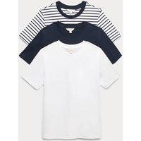 M&S 3 Pack Pure Cotton T-Shirts Navy Mix