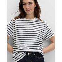 M&S Pure Slub Cotton Striped T-Shirt White Mix