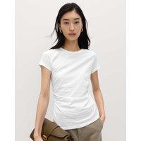 M&S Pure Cotton Slim Fit Ruched T-Shirt Soft White