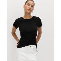 M&S Pure Cotton Slim Fit Ruched T-Shirt Black