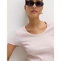 M&S Cotton Rich Scoop Neck Slim Fit T-Shirt Cool Pink