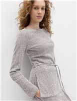 Textured Tie Waist Long Sleeve Top