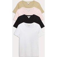 M&S 4 Pack Pure Cotton Crew Neck Tops Multi