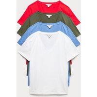 M&S 4 Pack Pure Cotton V-Neck T-Shirts Multi