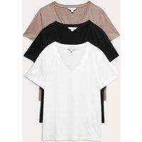 M&S 3 Pack Pure Cotton V-Neck T-Shirts Brown Mix