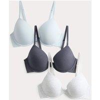 M&S 3pk Wired Plunge T-Shirt Bras A-E Grey Mix