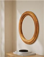 Wide Wood Round Wall Mirror