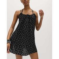 M&S Printed Tie Front Strappy Mini Slip Dress White Mix