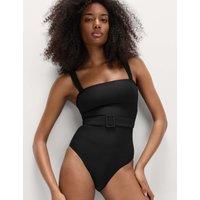 M&S Tummy Control Honey Comb Textured Belted Swimsuit Black