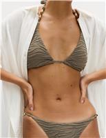 Animal Print Textured Triangle Bikini Top