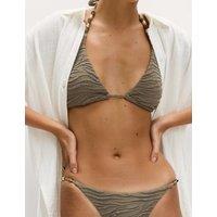 M&S Animal Print Textured Triangle Bikini Top Dark Khaki