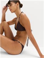 M&S Textured Animal Print Side Detail High Leg Bikini Bottom Dark Khaki