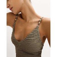 M&S Textured Plunge Swimsuit Dark Khaki