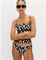 M&S Printed High Leg Bikini Bottoms Green Mix