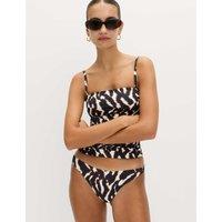 M&S Printed High Leg Bikini Bottoms Brown Mix