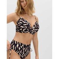 M&S Printed Underwired Plunge Bikini Top (D-G) Brown Mix