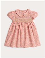 M&S Pure Cotton Floral Smock Dress (0-3 Yrs) Coral