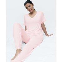 M&S Lace Trim Cuffed Hem Pyjama Set Pink