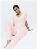 Lace Trim Cuffed Hem Pyjama Set