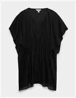 M&S Pure Cotton Tie Detail Mini Kaftan Dress Black