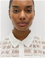 M&S Pure Cotton Lace Insert Short Sleeve Shirt Soft White