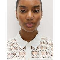 M&S Pure Cotton Lace Insert Short Sleeve Shirt Soft White