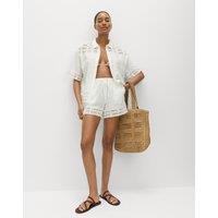 M&S Pure Cotton Lace Insert Beach Shorts Soft White