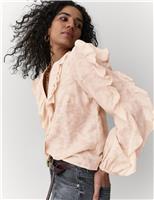 Floral Jacquard Ruffle Blouse