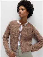 Textured Tie Front Cardigan with Wool