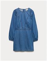 Pure Cotton Denim Mini Waisted Dress