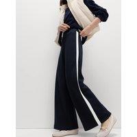 M&S Pique Side Stripe Wide Leg Trousers Navy Mix