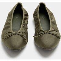 M&S Satin Flat Ballet Pumps Olive