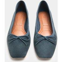 M&S Suede Flat Square Toe Ballet Pumps Blue