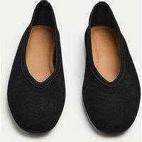 M&S Suede Flat Round Toe Ballet Pumps Black