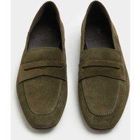M&S Suede Flat Chisel Toe Loafers Olive