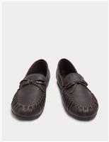 Leather Bow Driver Flat Loafers