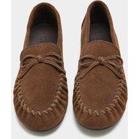 M&S Suede Bow Flat Driver Shoes Dark Tan