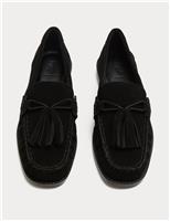 Suede Tassel Block Heel Square Toe Loafers