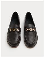 M&S Leather Trim Block Heel Loafers Brown