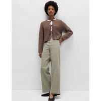 M&S High Waisted Wide Leg Ankle Grazer Jeans Taupe