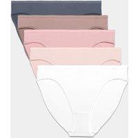 M&S 5pk Microfibre High Leg Knickers Brown Haze