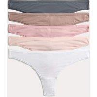 M&S 5pk Microfibre Low Rise Thongs Brown Haze
