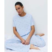 M&S Pure Cotton Printed Pyjama Set Light Blue Mix