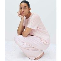 M&S Pure Cotton Pyjama Set With Woven Bottoms Pink Mix